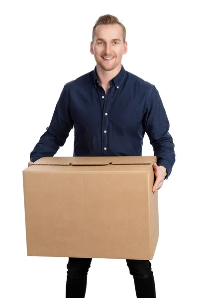 depositphotos 157491994 stock photo blonde man with cardboard